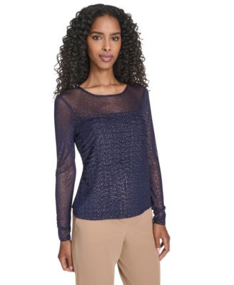 Women's Crew Neck Pleated Lurex Dot Top
