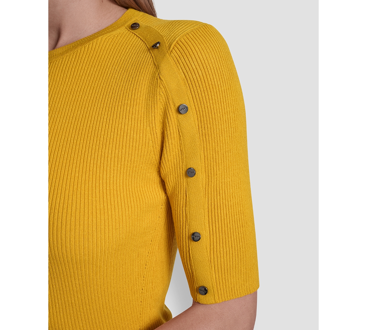Dkny Women's Button Detail Short Sleeve Sweater In Yellow