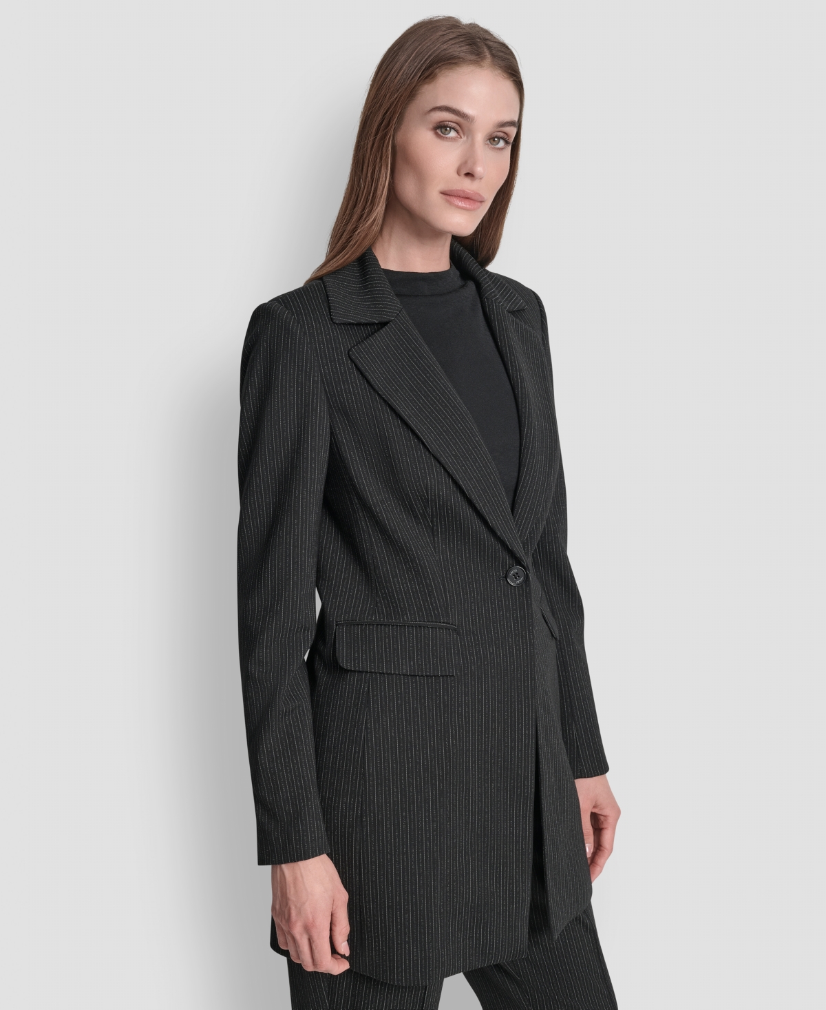 Dkny Women's Elizabeth Striped One Button Topper Jacket In Black