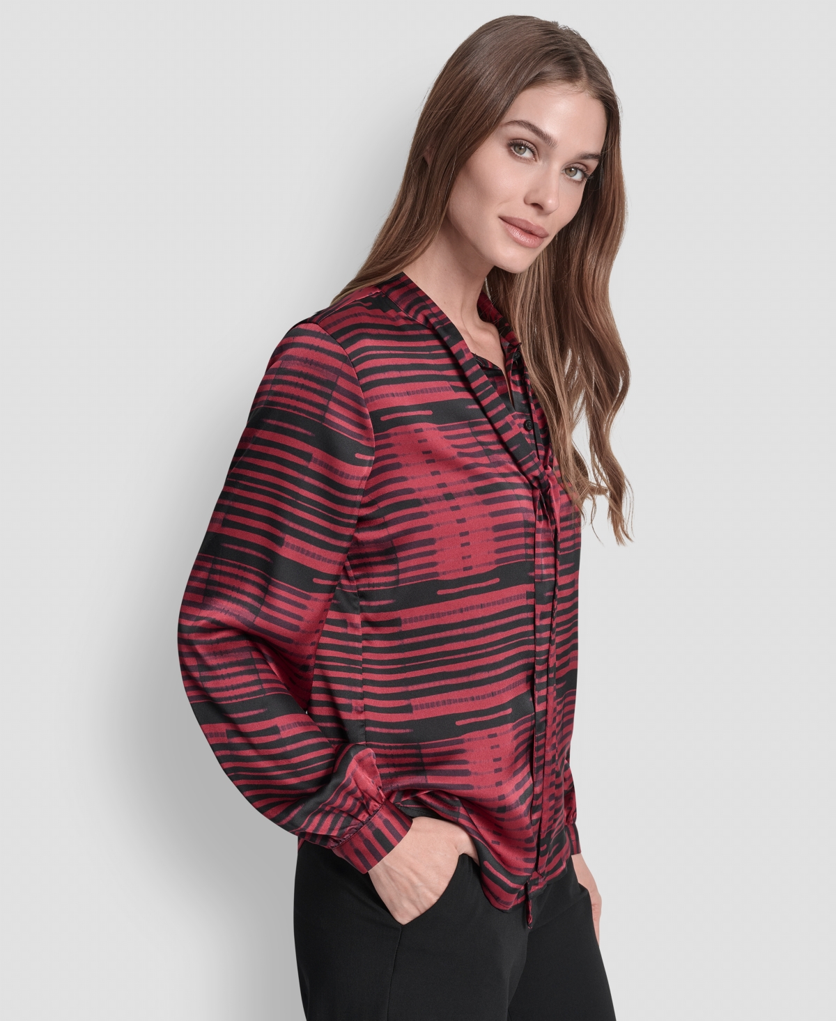 Dkny Twist Front Crinkle Satin Shirt In Multi