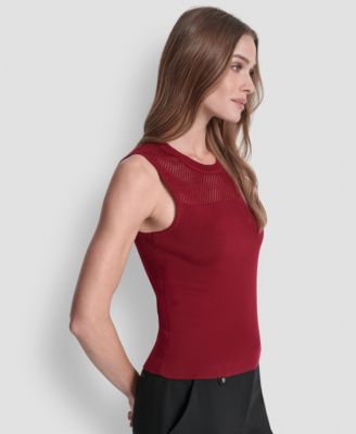 Women's Sleeveless Mesh Yoke Sweater
