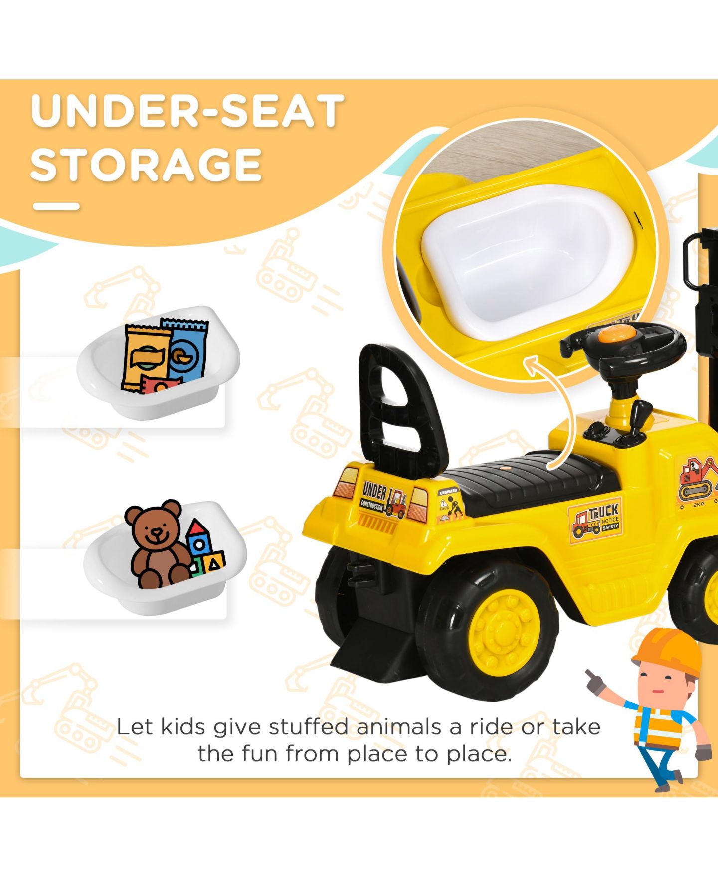 Детская игрушка Aosom Sit and Scoot Ride-On Toy with Lever-Operated Fork, 66 lbs Capacity, Ages 3-4 — фото 5