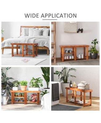 3-tier Acacia Wood Rustic Country Entryway Bench Hallway Organizer with Shoe