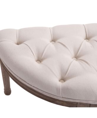 Vintage Semi-Circle Entryway Bench w/Tufted Upholste Fabric, Off
