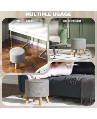 Storage Ottoman, Round Stool Chair with Cushioned Top, Light