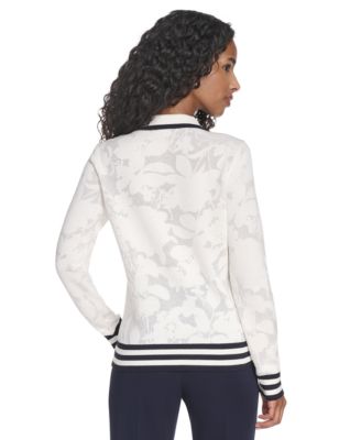 Women's Jacquard Long Sleeve Floral Sweater