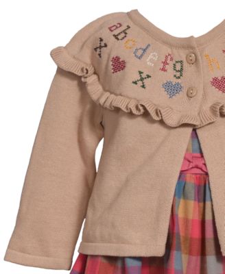 Baby Girls 2-Piece Embroidered Sweater and Plaid Dress Set