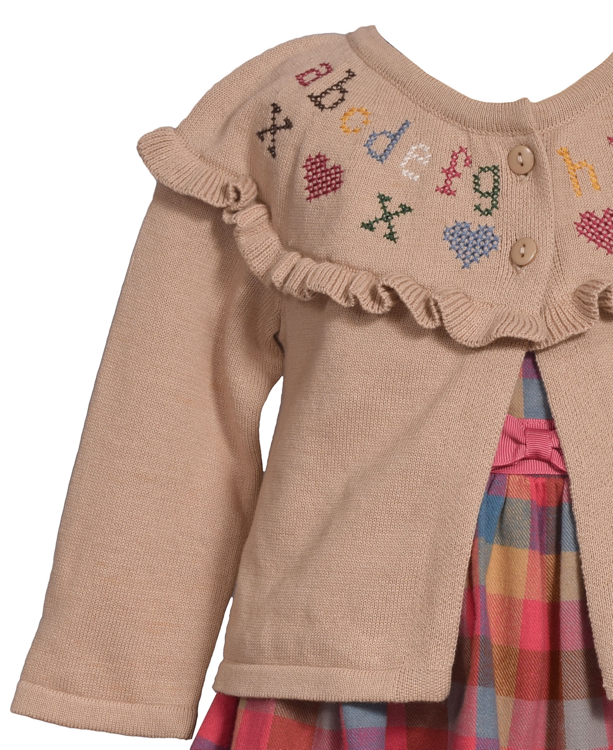 Bonnie Baby Baby Girls 2-piece Embroidered Sweater And Plaid Dress Set In Brown