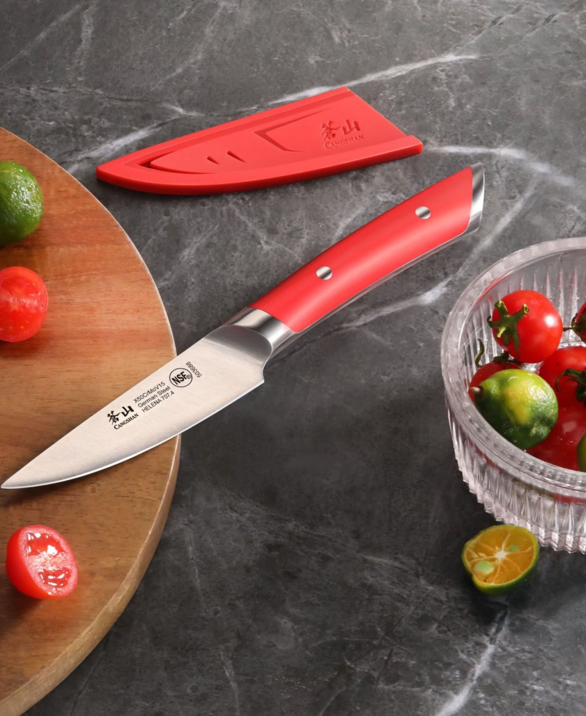 Cangshan Canghshan Helena Series 3.5" Paring Knife With Sheath In Red