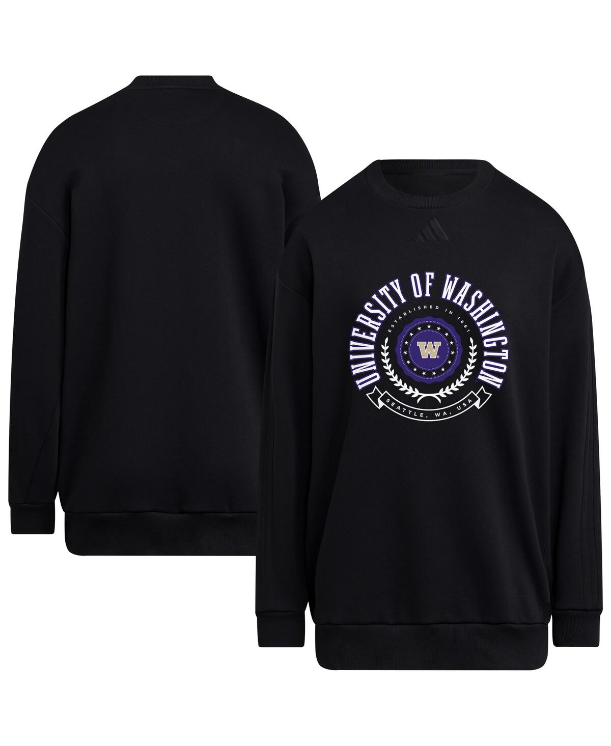 Women's Black Washington Huskies Oversized Crewneck Pullover Sweatshirt - Black