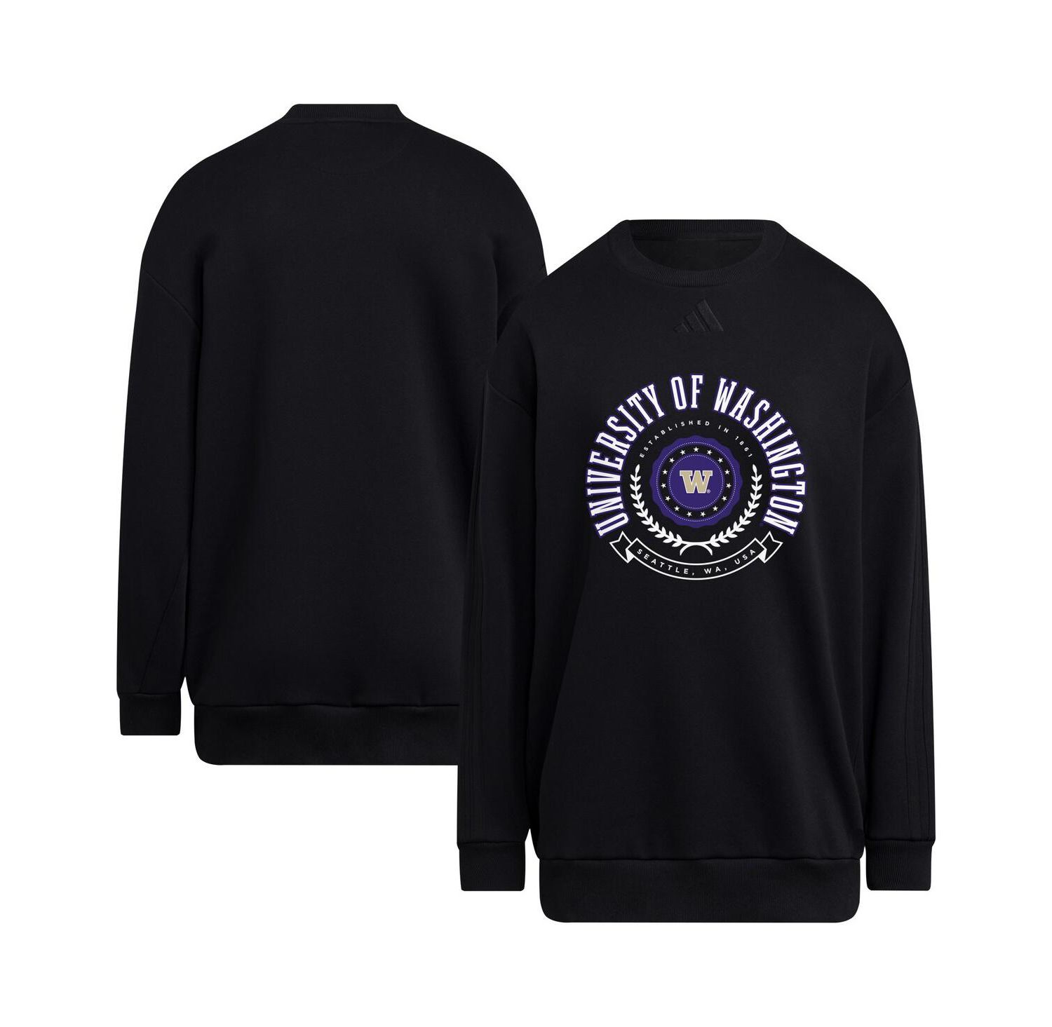 Women's Black Washington Huskies Oversized Crewneck Pullover Sweatshirt