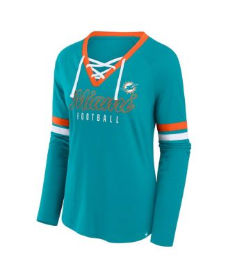Women's Aqua Miami Dolphins Won and Done Lace-Up Long Sleeve Fashion Top