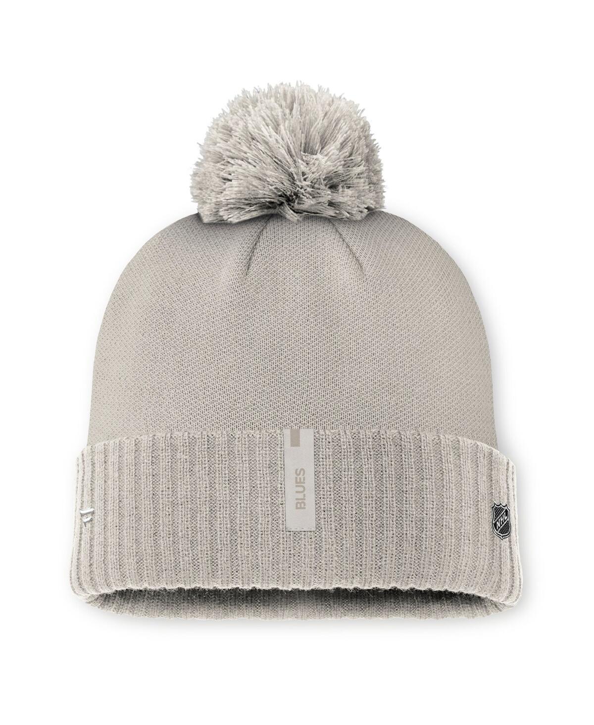 Fanatics Women's Tan St. Louis Blues Authentic Pro Road Cuffed With Pom Knit Hat In Gray