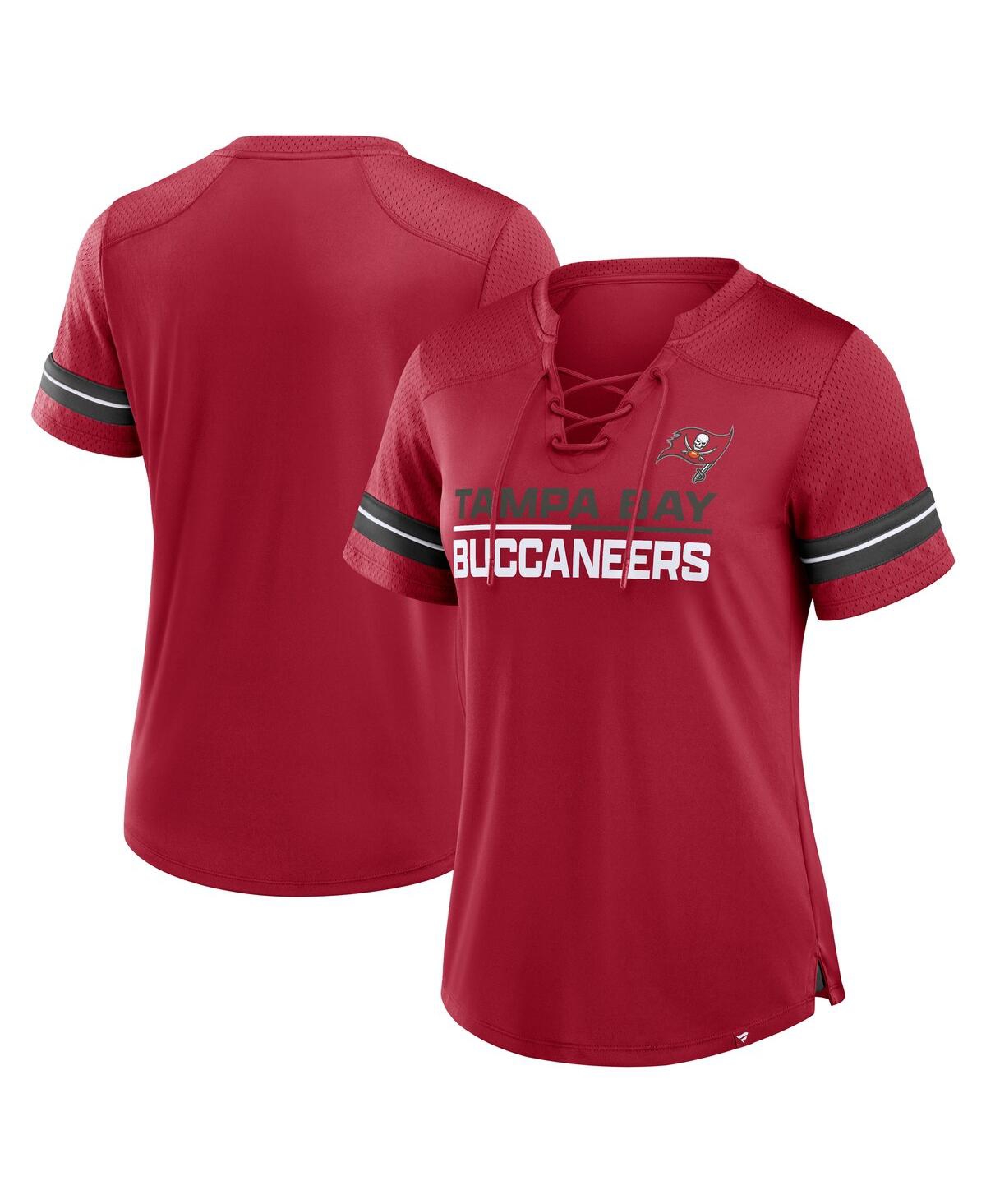 Tampa Bay Buccaneers Women's Red Athena Lace-Up V-Neck Fashion Top - Red