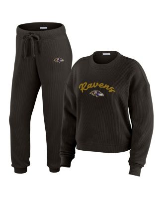 WEAR by Erin Andrews - Women's Cream Baltimore Ravens Knitted Tri-Blend Long Sleeve T-Shirt Pants Lounge Set
