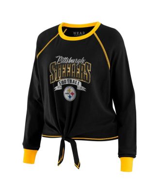 Women's Black/Gold Pittsburgh Steelers Tie-Front Long Sleeve Top