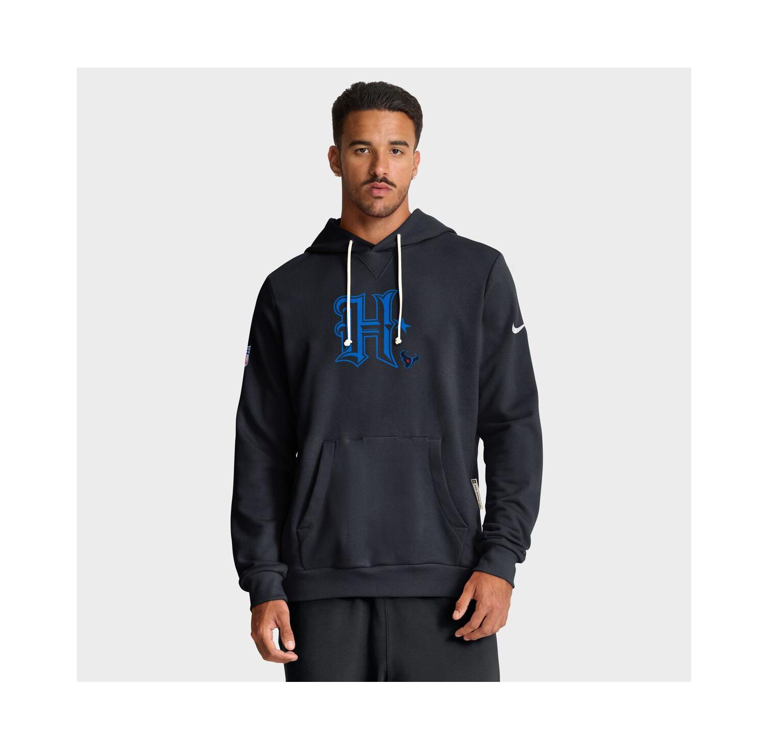 Men's Navy Houston Texans Sideline Offensive Set Play Performance Pullover Hoodie