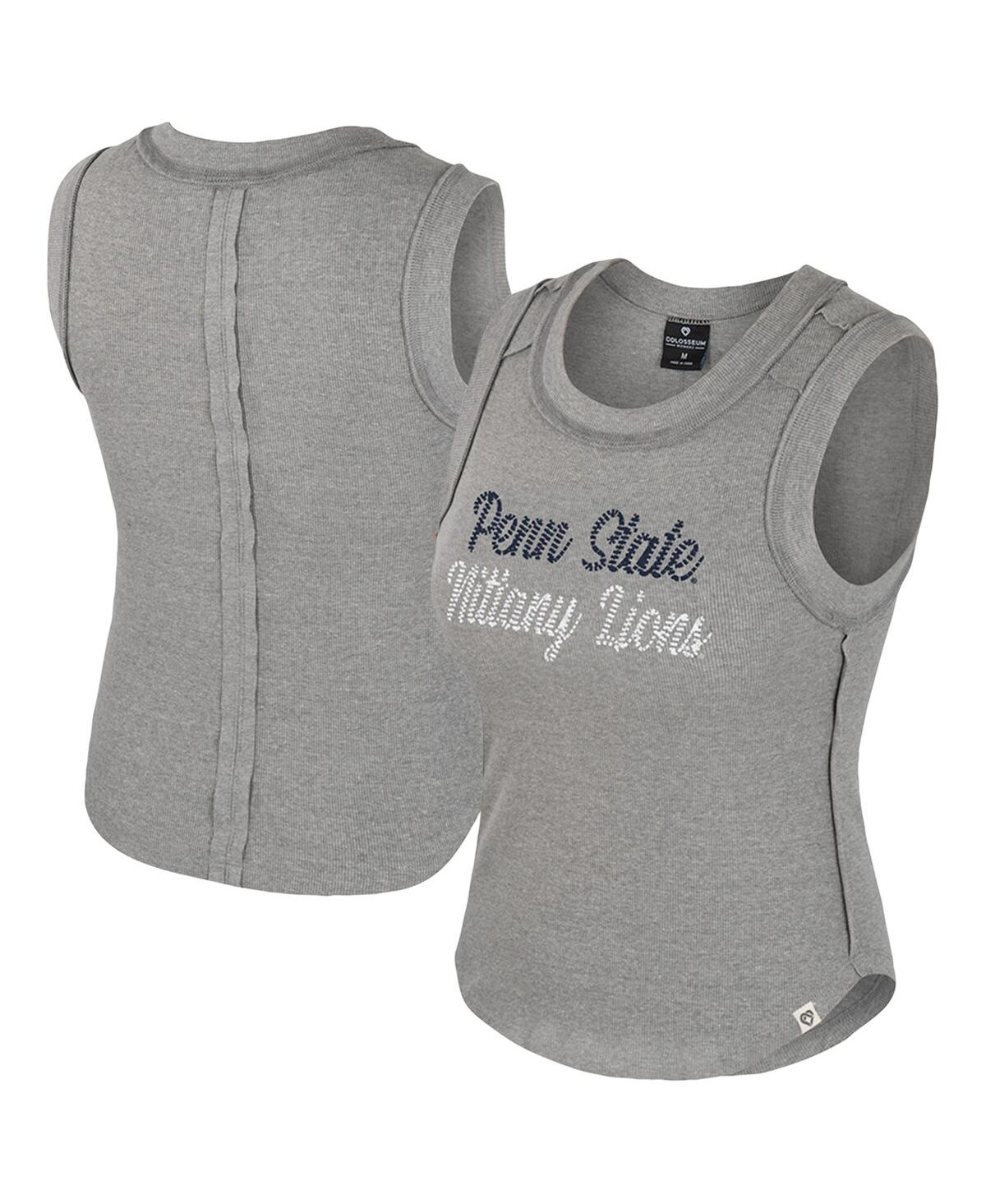 Women's Heather Gray Penn State Nittany Lions Beach You Ribbed Tri-Blend Tank Top - Heather Gray