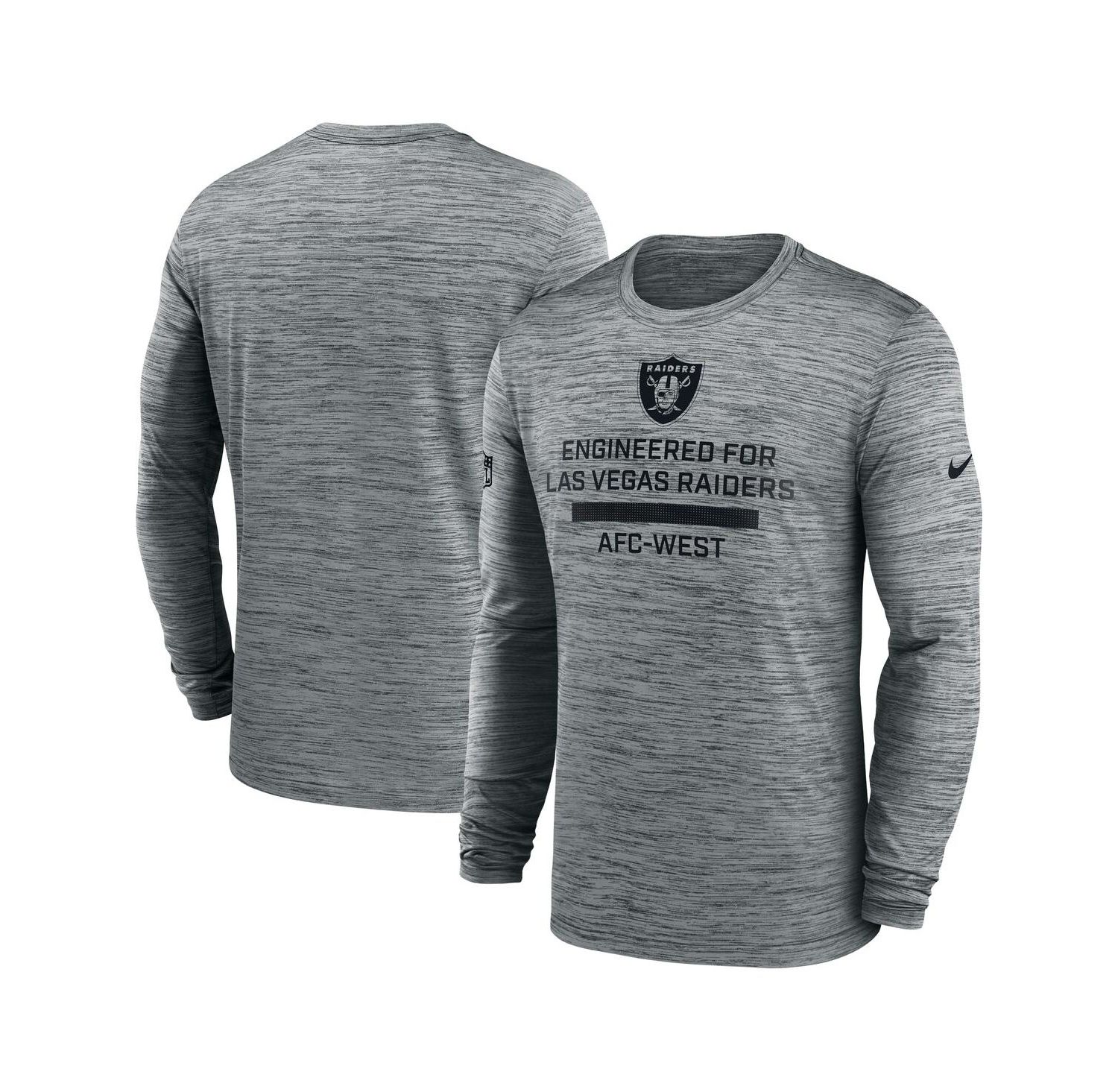 Men's Gray Las Vegas Raiders Sideline Velocity Performance Long Sleeve T-Shirt