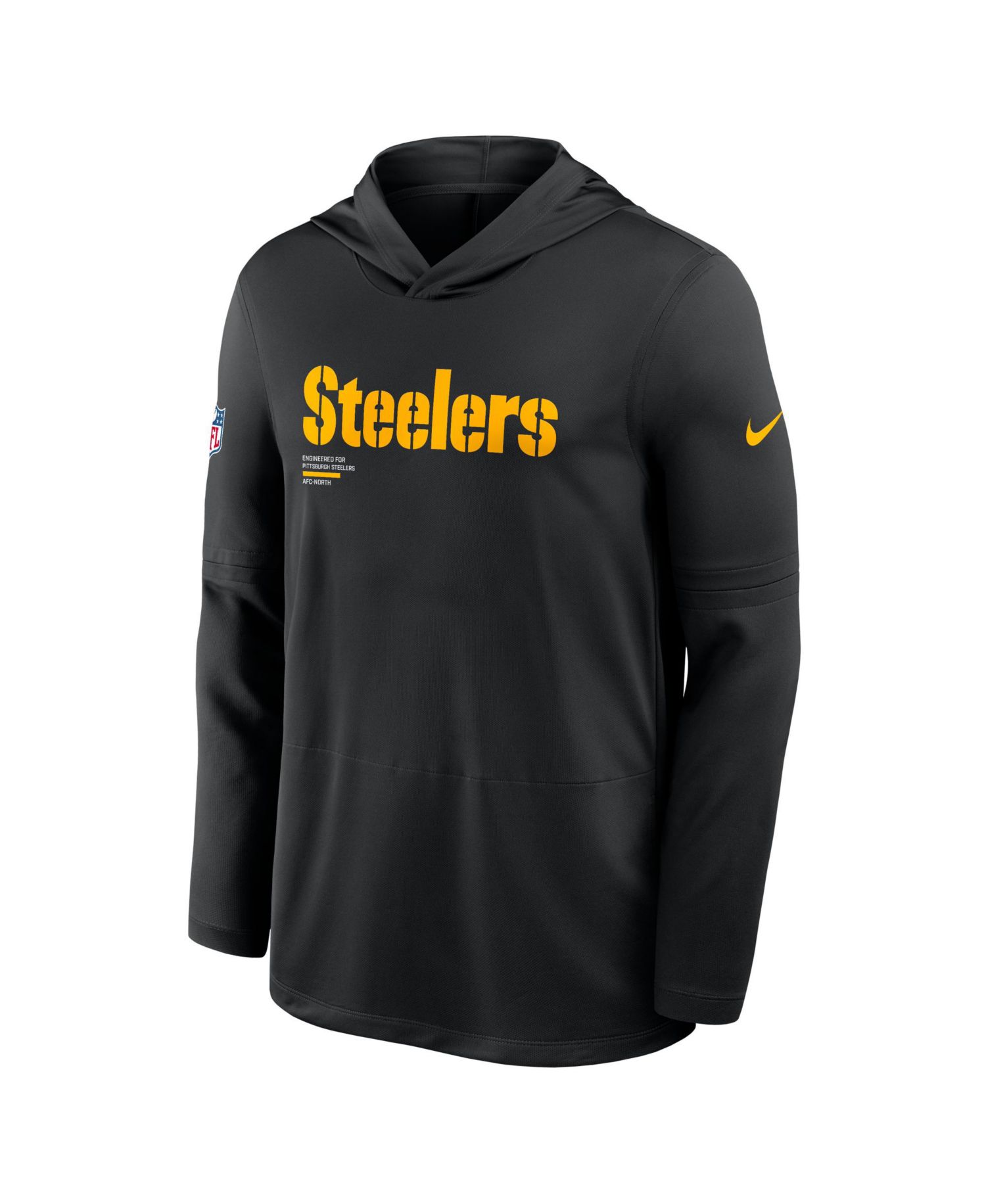 Men's Black Pittsburgh Steelers Big & Tall Sideline Performance Long Sleeve Hoodie T-Shirt
