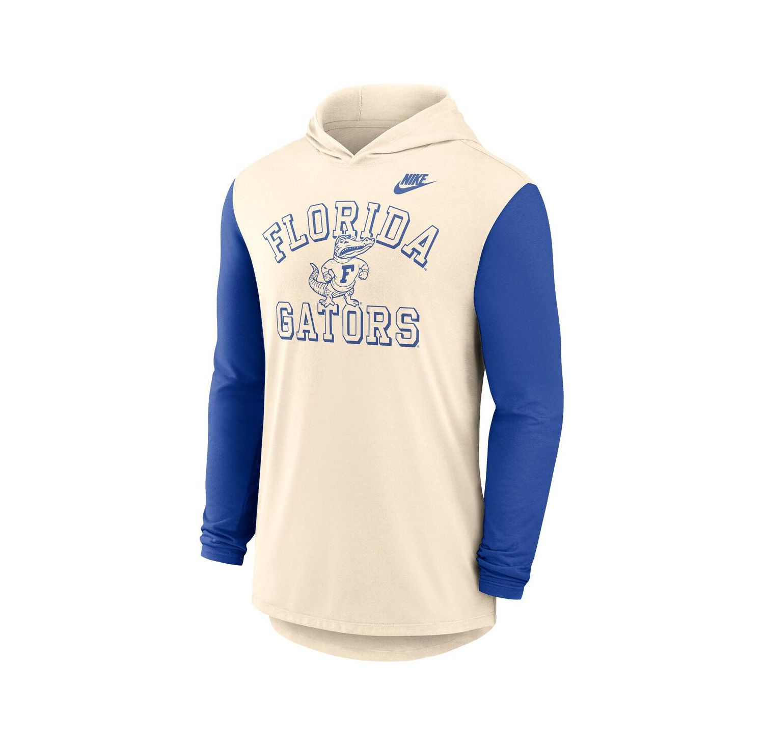 Men's Natural/Royal Florida Gators Legacy Color-Block Tri-Blend Performance Long Sleeve Hoodie T-Shirt