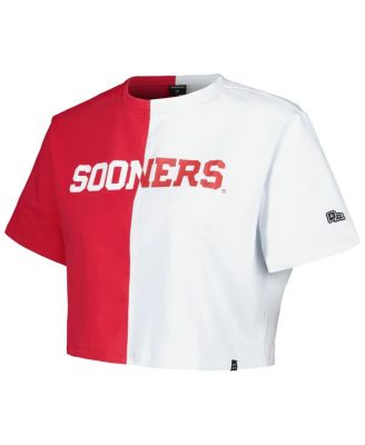 Women's Crimson/White Oklahoma Sooners Color Block Brandy Cropped T-Shirt