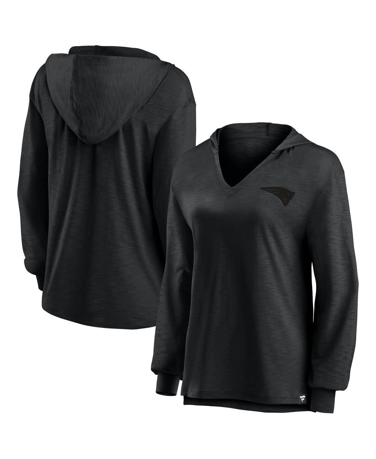 Women's New England Patriots Blackout Slub Hoodie V-Neck Long Sleeve T-Shirt - Black