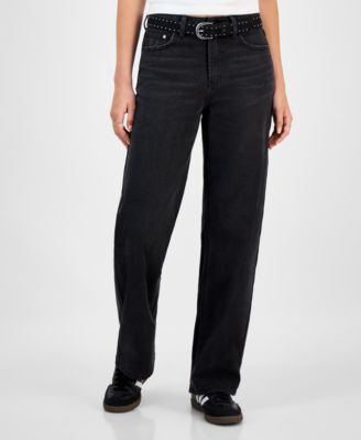 Juniors' Belted Slim-Fit Wide-Leg Jeans