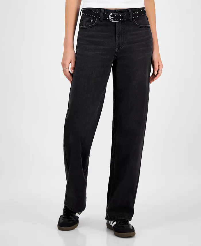 Juniors' Belted Slim-Fit Wide-Leg Jeans - thumbnail 3