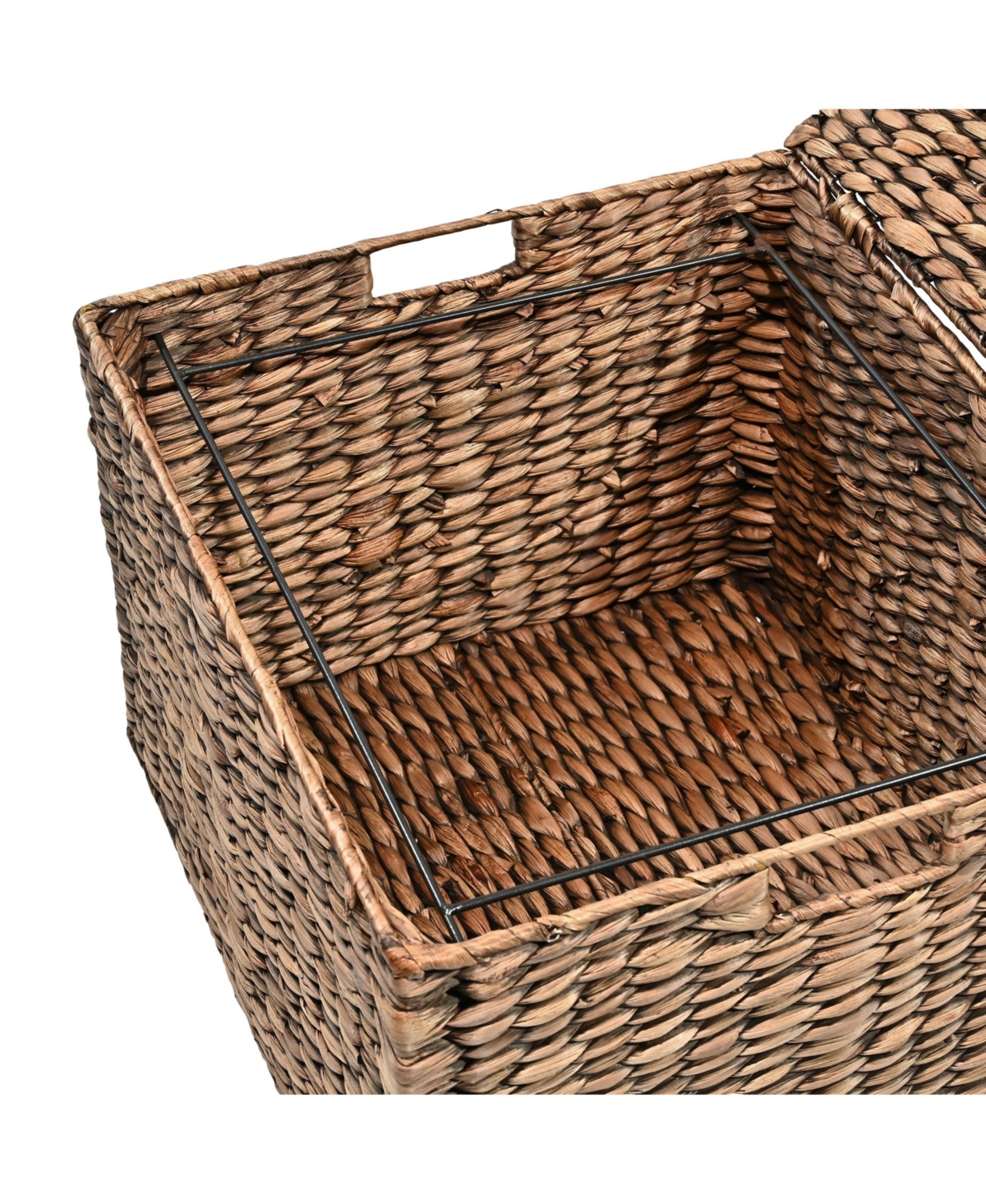 Happimess Ashton 18.11" Classic Farmhouse Hand-Woven Hyacinth Rolling Filing Basket with Lid and 360 Degree Lockable Wheels