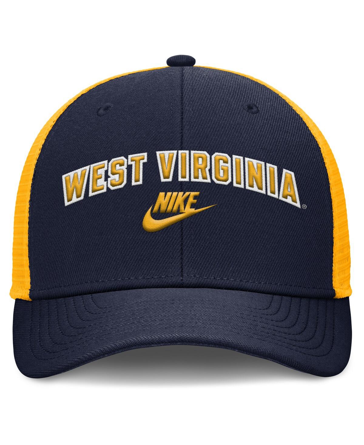 Nike Men's Navy/gold West Virginia Mountaineers Legacy Arch Rise Performance Trucker Adjustable Hat In Multi