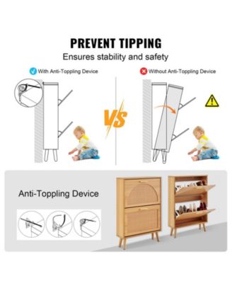 Shoe Cabinet with 2 Flip Drawers and Rattan Doors, Freestanding Entryway Organizer