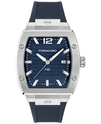 Ferragamo - Men's Swiss F-80 Tonneau Blue Polyurethane Strap Watch 42mm