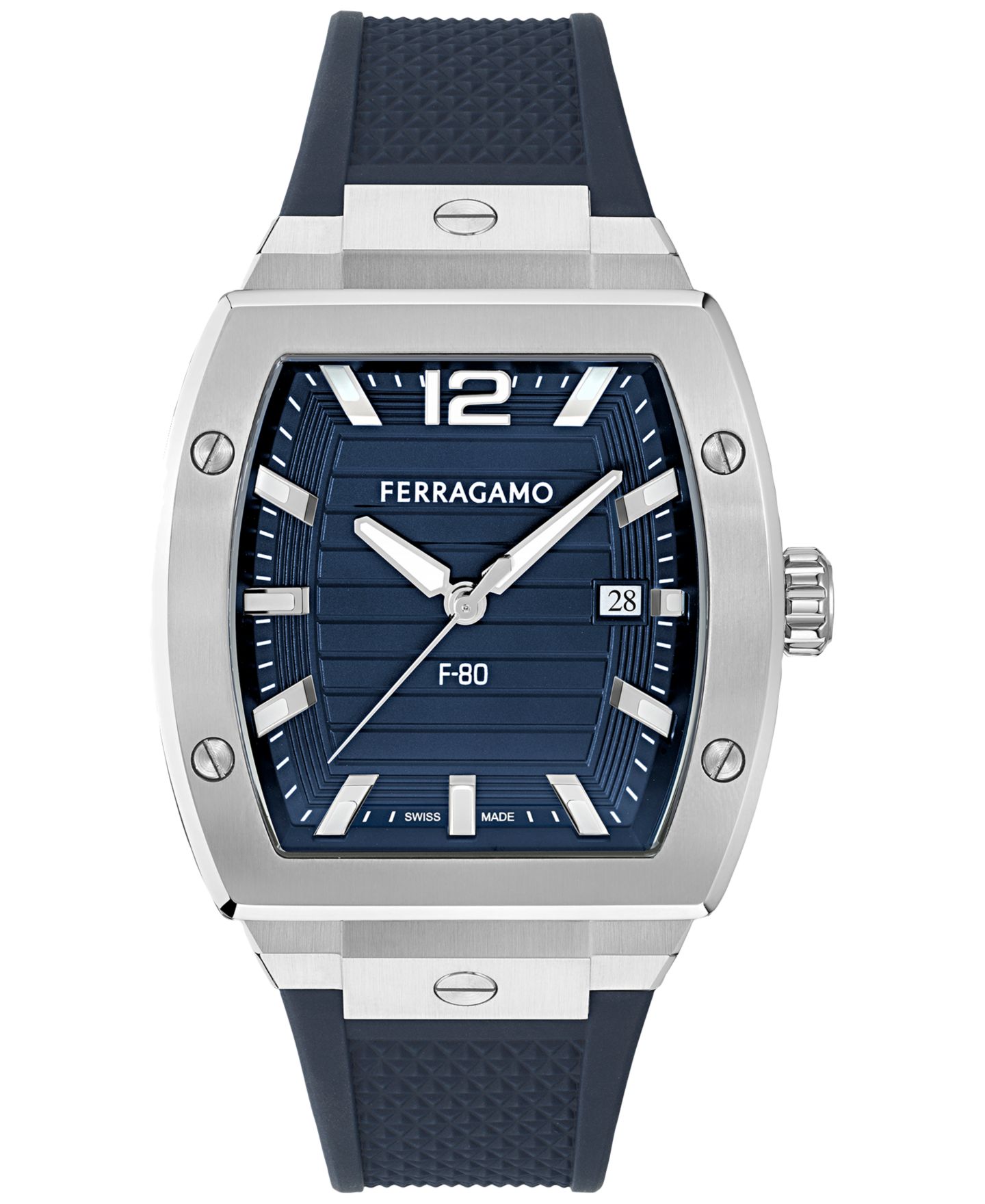 Мужские часы Ferragamo Swiss F-80 Tonneau Blue Polyurethane Strap Watch 42mm — фото 1