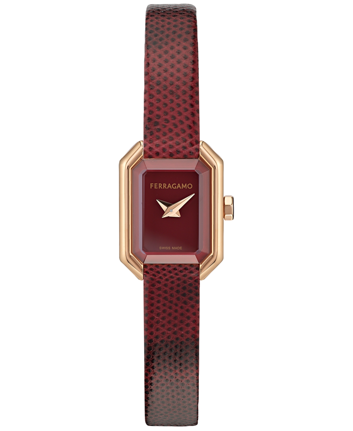 Ferragamo Women's Swiss Crystal Petite Burgundy Leather Strap Watch 15x20mm