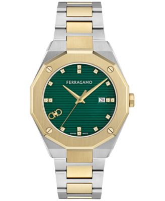 Ferragamo - Men's Swiss Edge Diamond (1/10 ct. t.w.) Two-Tone Stainless Steel Bracelet Watch 40mm