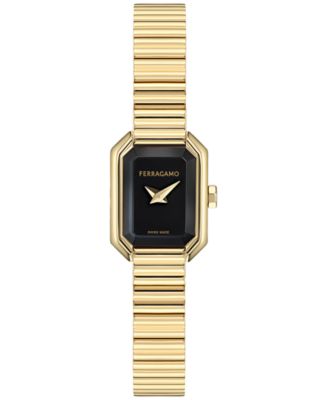 Ferragamo - Women's Swiss Crystal Petite Gold Ion Plated Bracelet Watch 15x20mm