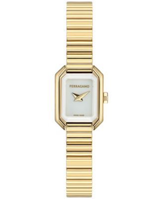 Ferragamo - Women's Swiss Crystal Petite Gold Ion Plated Bracelet Watch 15x20mm