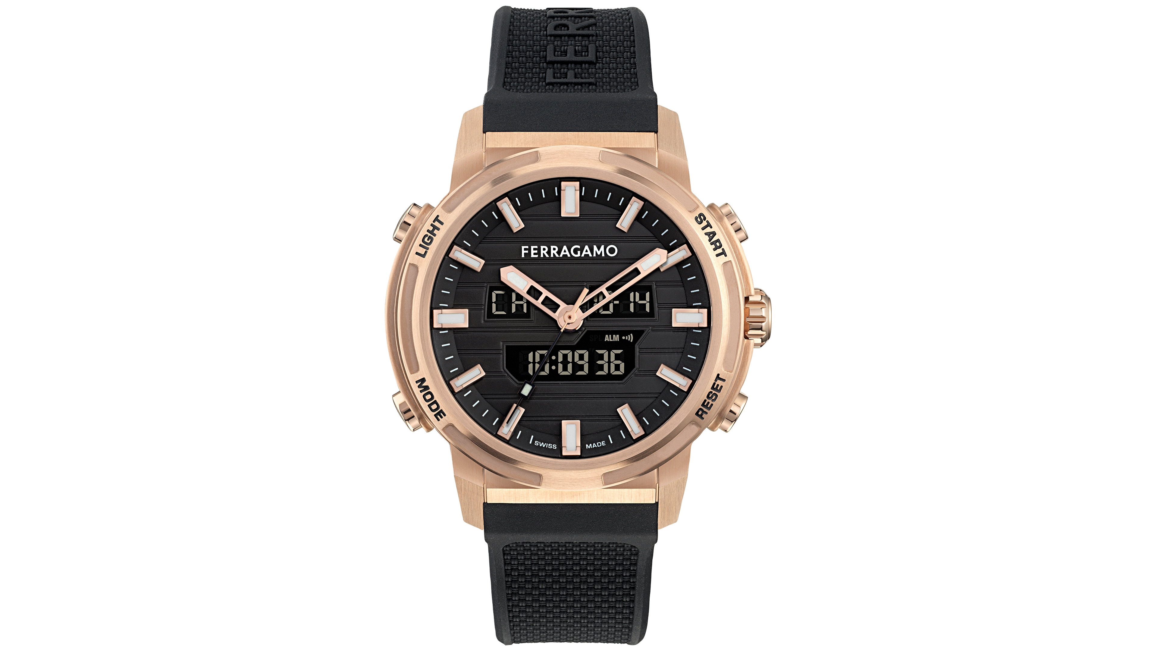 Ferragamo Sport Anadigit Men's Rose Gold Case Black Digital Dial Strap Watch, 43MM