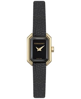 Ferragamo - Women's Swiss Crystal Petite Black Leather Strap Watch 15x20mm