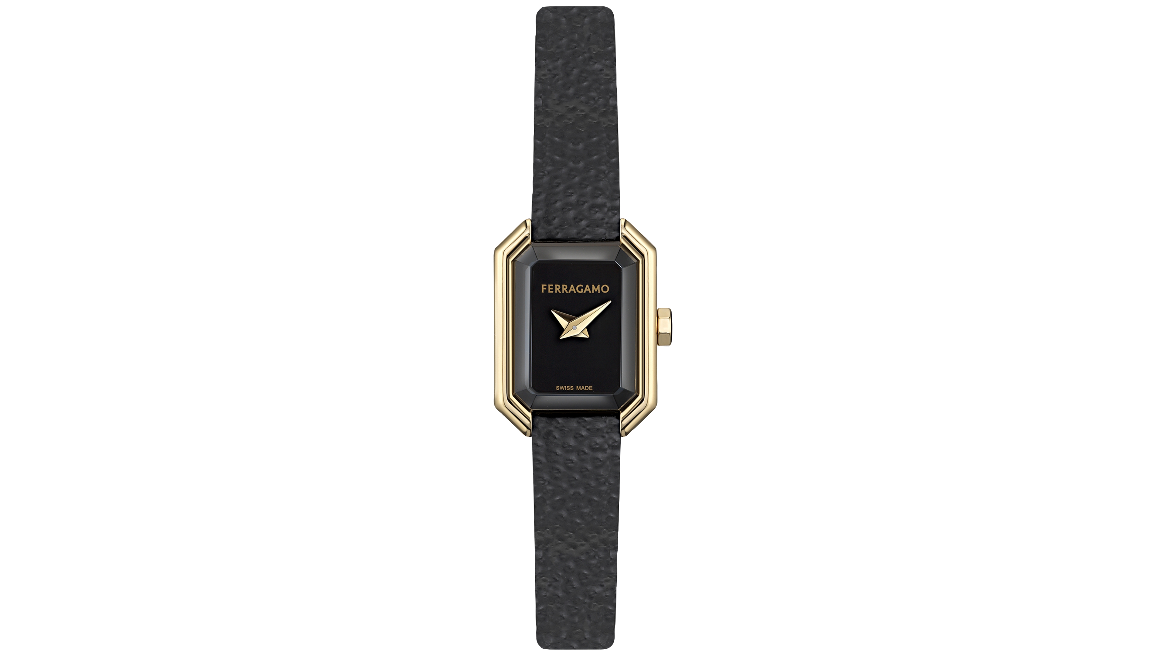 Ferragamo Women's Swiss Crystal Petite Black Leather Strap Watch 15x20mm