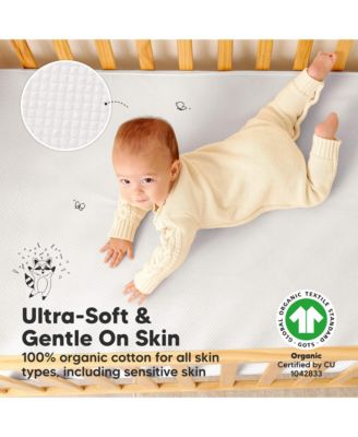 2-Pack Protect+ Waterproof Crib Mattress Protector Covers, Quin Quilted Cotton Baby Mattress Topper, Toddler Crib Sheets