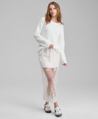 And Now This - Women's Embroidered Sheer Overlay Maxi Skirt