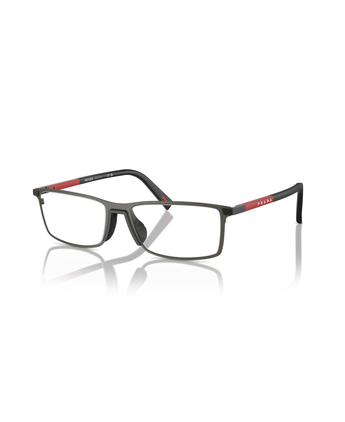 Мужские очки PRADA LINEA ROSSA Man Rectangle Metal PS 53QV Eyeglasses, цвет: Серый каучуковый — фото 1