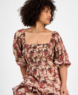 Petite Floral-Print Puff-Sleeve Maxi Dress, Macy's Exclusive