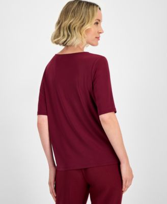 Women's Pleat Neck Knit Top, Regular & Petite