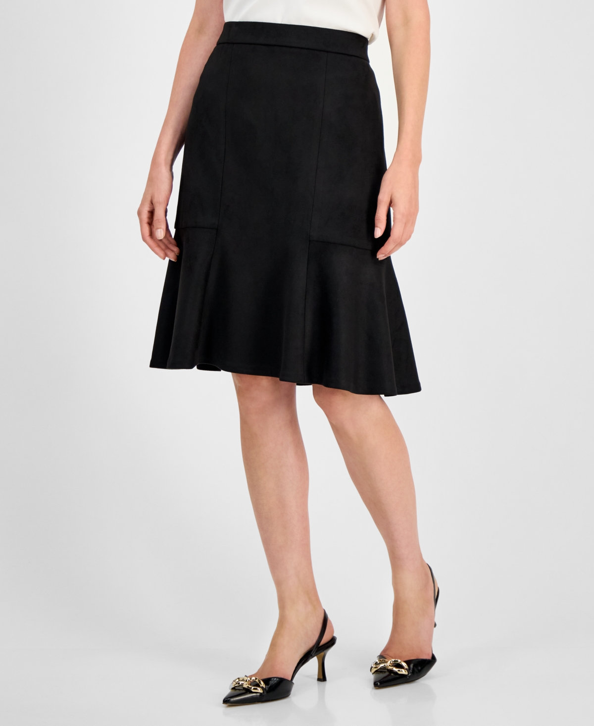 Kasper Faux-suede Flared Pull-on Skirt, Regular & Petites In Black