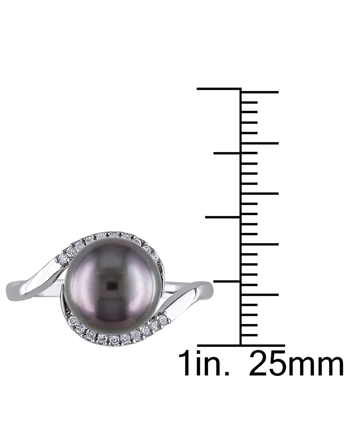 Macy's Cultured Black Tahitian Pearl (9mm) & Diamond (1/10 Ct. T.w.) Swirl Ring In Sterling Silver In Black