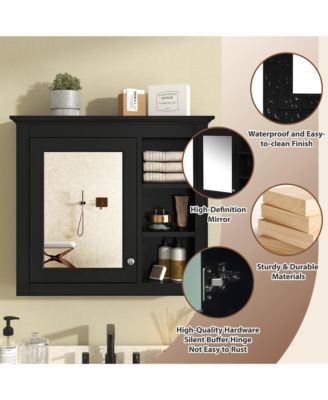 30" x 28" Wall Mounted Medicine Cabinet with Mirror and 3 Open Shelves, Bathroom Storage (No Vanity)
