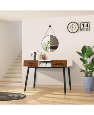 42 Inch Industrial Console Table with 2 Drawers for Entryway Hallway